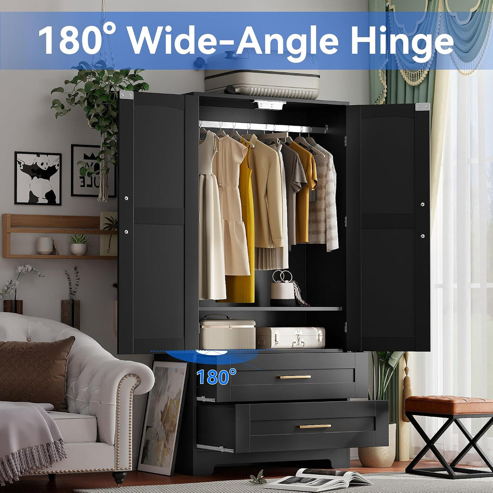 Wooden Armoire Wardrobe Closet, Bedroom Armoires with Door and Drawers, Frees...