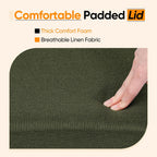16.5 Inch Small Rectangular Storage Ottoman, Collapsible Footrest | Linen Fabric, Hidden Storage, Foldable Footstool with Padded Lid, Compact Size for Living Room, Bedroom and Dorm, Olive Green