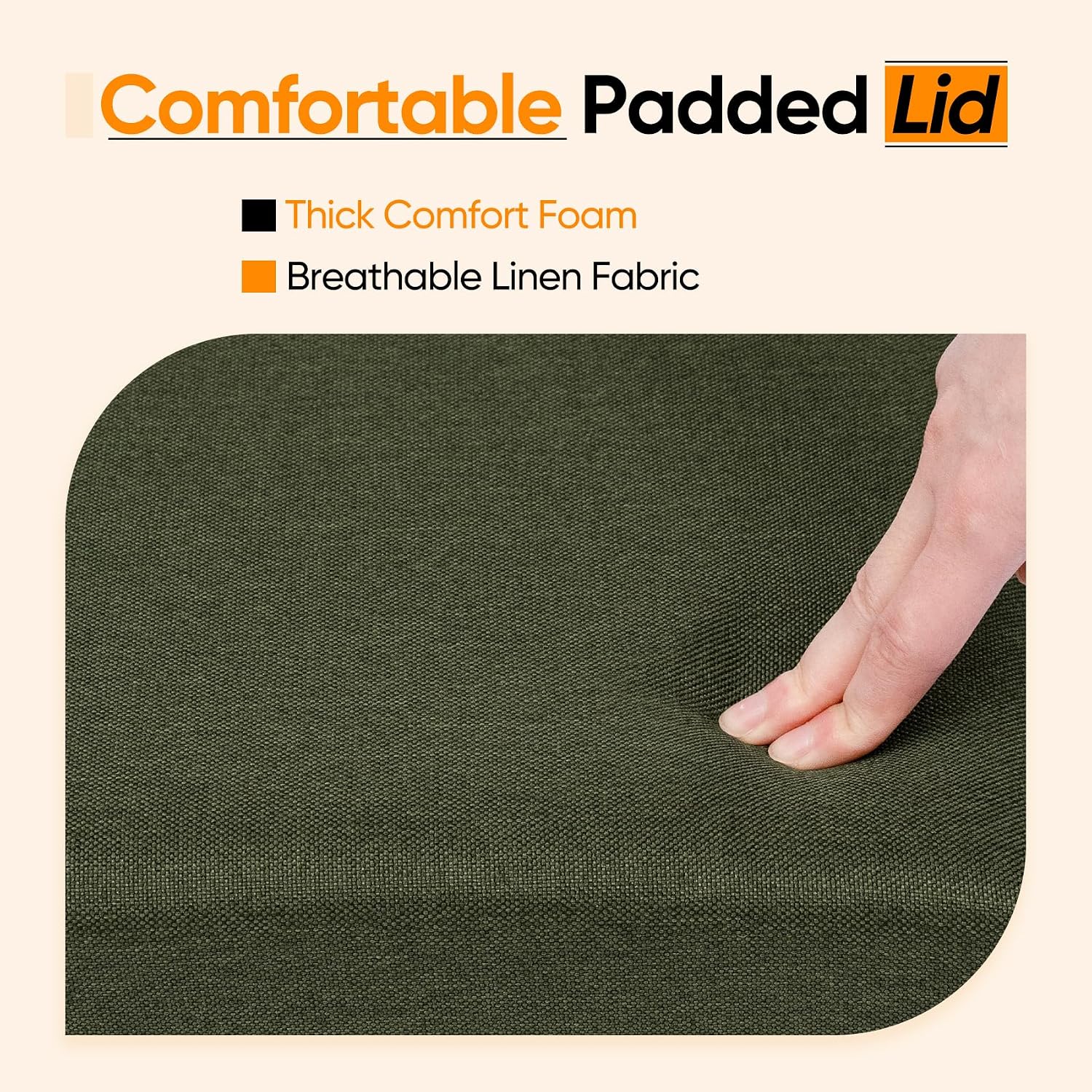 16.5 Inch Small Rectangular Storage Ottoman, Collapsible Footrest | Linen Fabric, Hidden Storage, Foldable Footstool with Padded Lid, Compact Size for Living Room, Bedroom and Dorm, Olive Green