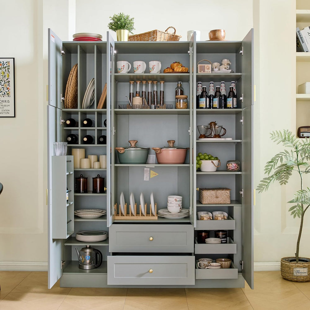 71" H Large Kitchen Pantry with 6 Doors, 53.2" L x 17.7" W Woo...