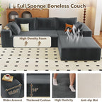 96" Modular Sectional Couch, Boneless L Shaped Cloud Sofa with Chaise Lounge, Corduroy Upholstered Couches Memory Foam Deep Seat, No Assembly Required, Ideal for Living Room(Dark Gray, Right Facing)