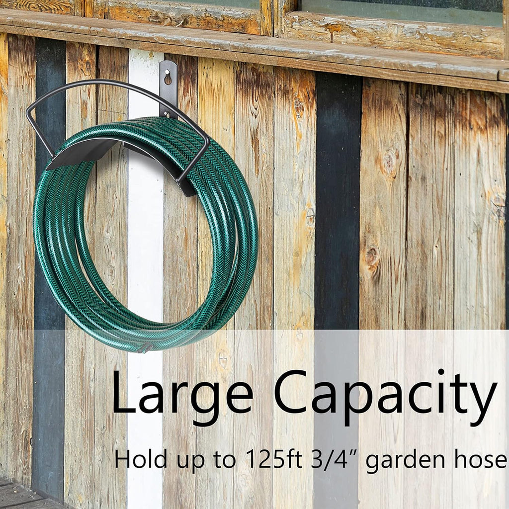 Eastrans Wall Mount Garden Hose Holder, Heavy Duty Water Hose Holder Easily Holds Up to 125 Feet 3/4’’ Hose, Solid Metal & Rust-Free, Perfect Garden Hose Storage for Outside Yard Lawn,Black