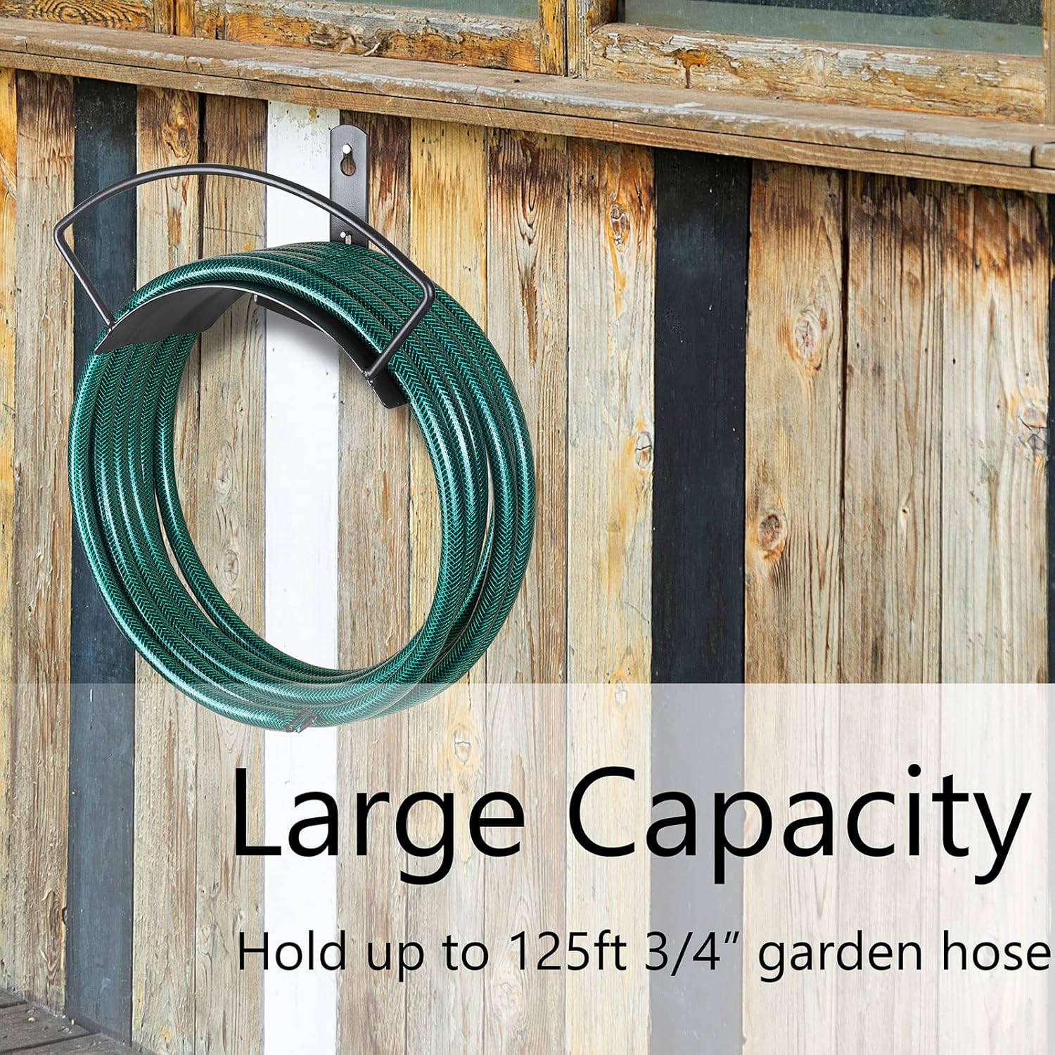 Eastrans Wall Mount Garden Hose Holder, Heavy Duty Water Hose Holder Easily Holds Up to 125 Feet 3/4’’ Hose, Solid Metal & Rust-Free, Perfect Garden Hose Storage for Outside Yard Lawn,Black
