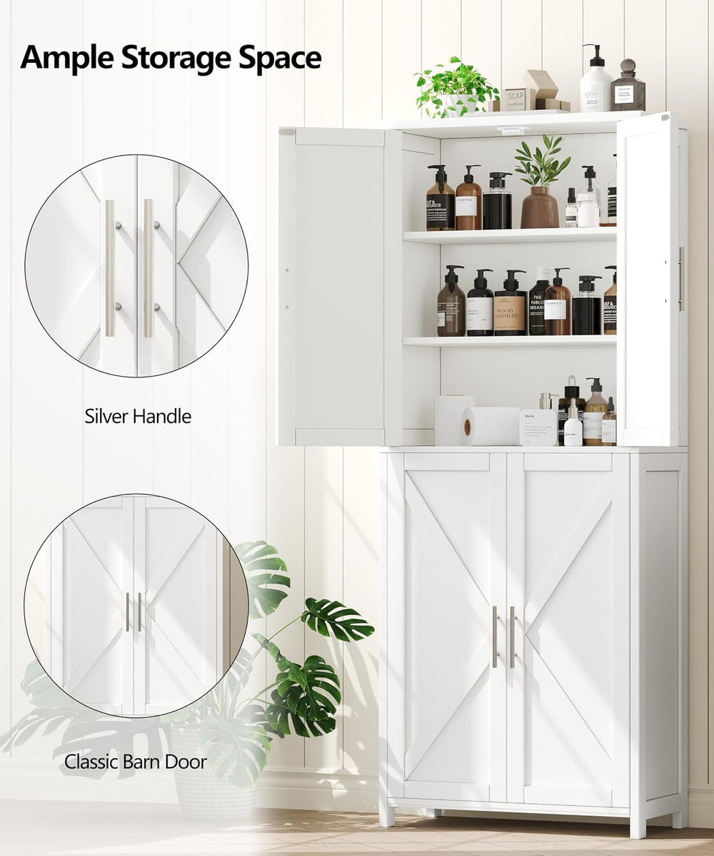 Akxomel 63''H Tall Farmhouse Bathroom Storage Cabinet with 4 Doors Wh...