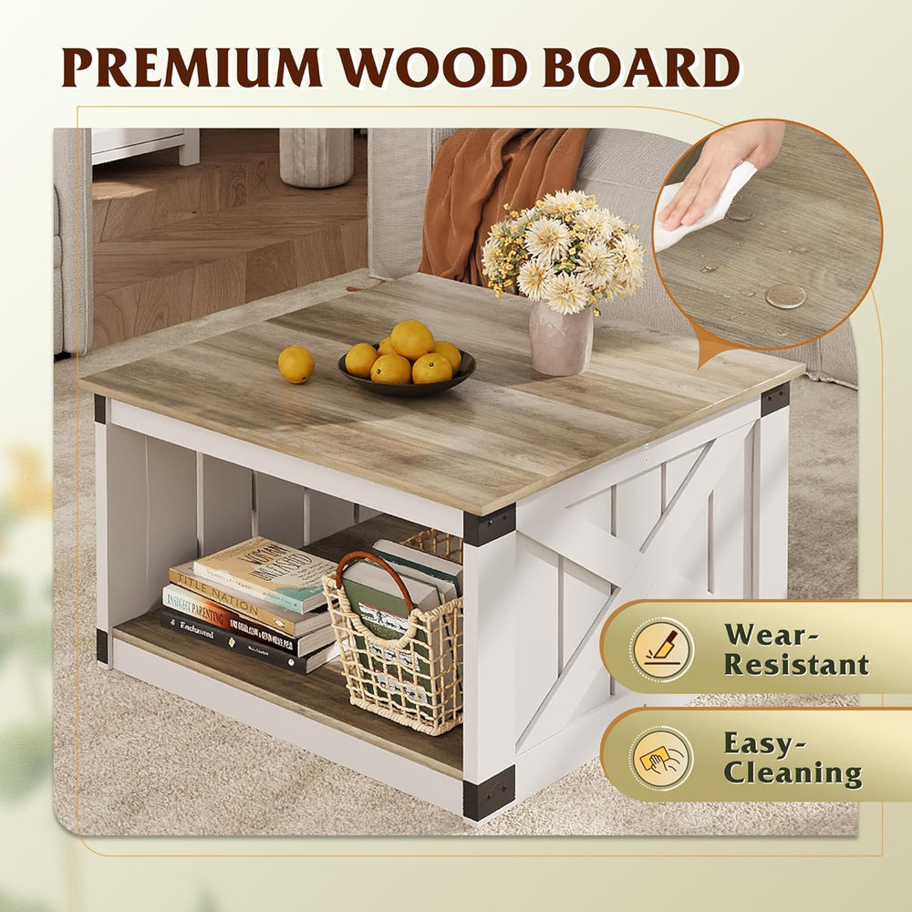WLIVE Coffee Table, Farmhouse Coffee Table with Open Storage, 31.5" Wood...