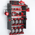 KAFAHOM Power Tool Organizer, Large 8 Drill Holder Wall Mount with 2 Side Pegboards,5 Layer Heavy Duty Metal Tool Storage Rack, Tool Shelf for Garage Organization, Utility Battery Shelves - Red