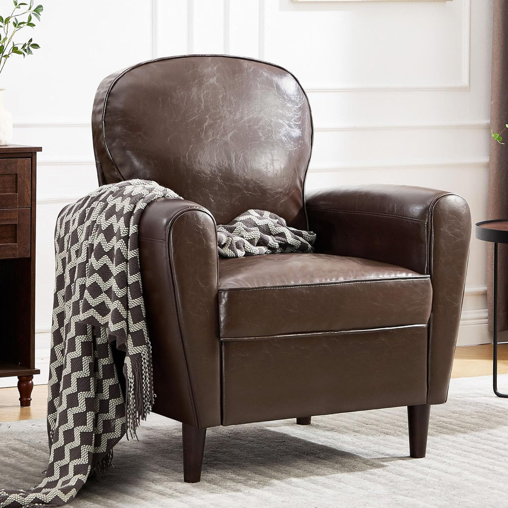 Mid Century Accent Chair, Modern Faux Leather Arm Chair, Comfy Upholstered Re...