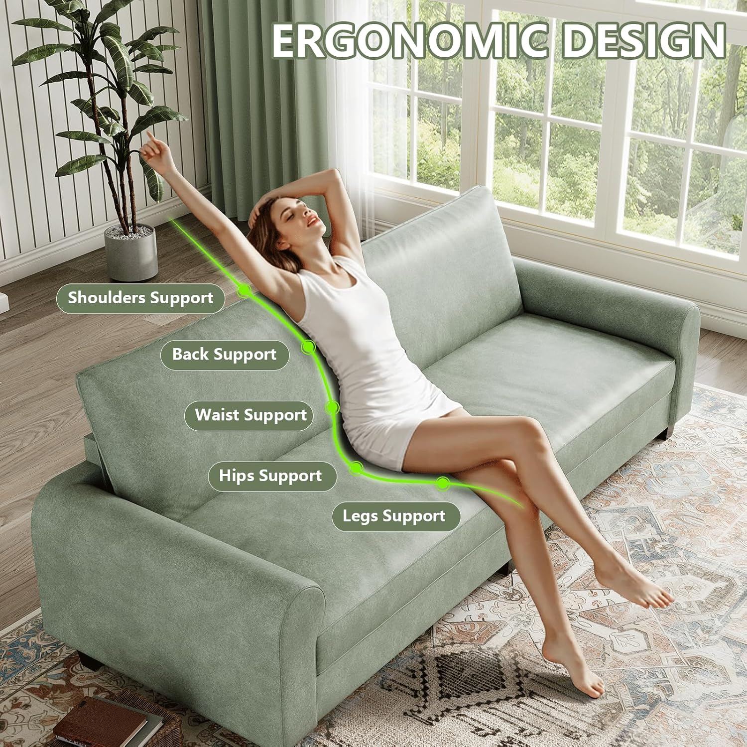 EASE MOOSE 70.6" Faux Leather Loveseat Sofa, Deep 2 Seater Couch, Green | Removable Covers, Pocket Spring Cushions, Waterproof & Scratch-Resistant, Easy Clean, Easy Assembly Couches for Living Room