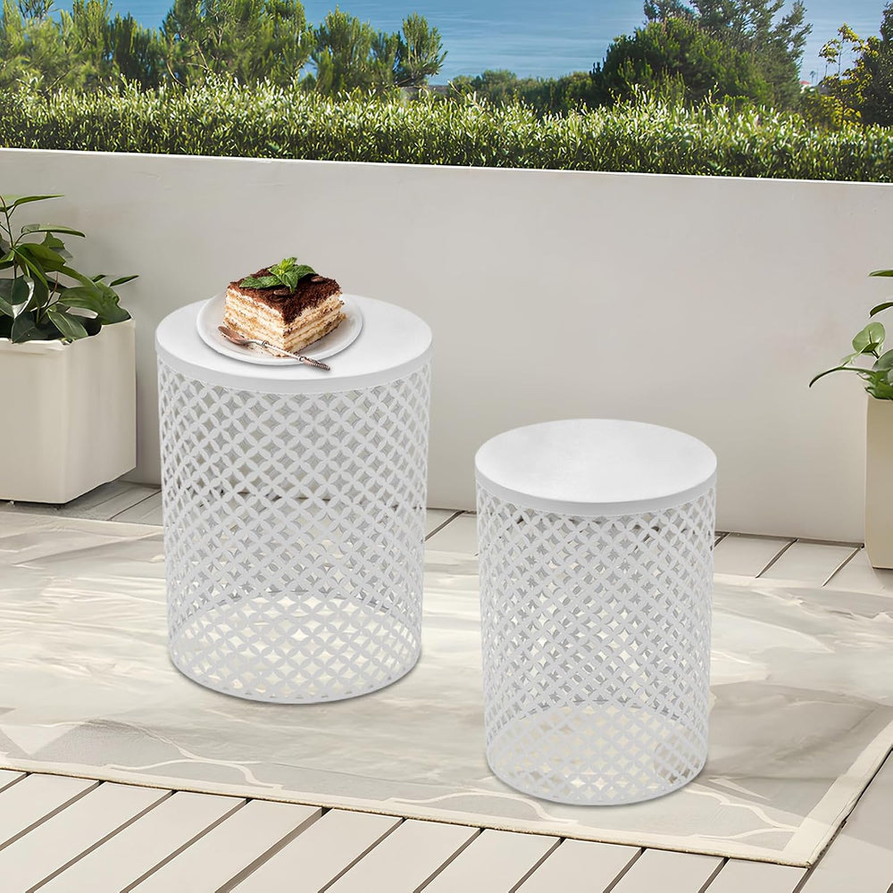 Side Table, Set of 2 Accent Table Decorative Garden Stools for Indoor Outdoor...