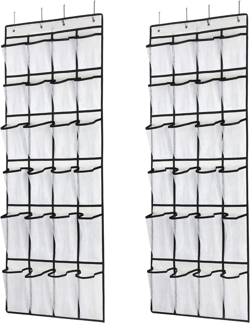 Hanging Shoe Organizer, Over The Door Shoe Organizer with 24 Mesh Large Pockets Door Shoe Rack for Men Women Kids Hanging Door Shoe Holder Size:58x21 Inch (White-2pack)