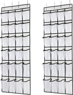 Hanging Shoe Organizer, Over The Door Shoe Organizer with 24 Mesh Large Pockets Door Shoe Rack for Men Women Kids Hanging Door Shoe Holder Size:58x21 Inch (White-2pack)