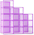 Kuject X-Large Shoe Storage Boxes Organizers Clear Plastic Stackable 12 Pack, Shoe Rack & Holder Substitute, Sneaker Containers, Toy Storage Organizer Bins for Entryway, Closet, Under Bed, Purple