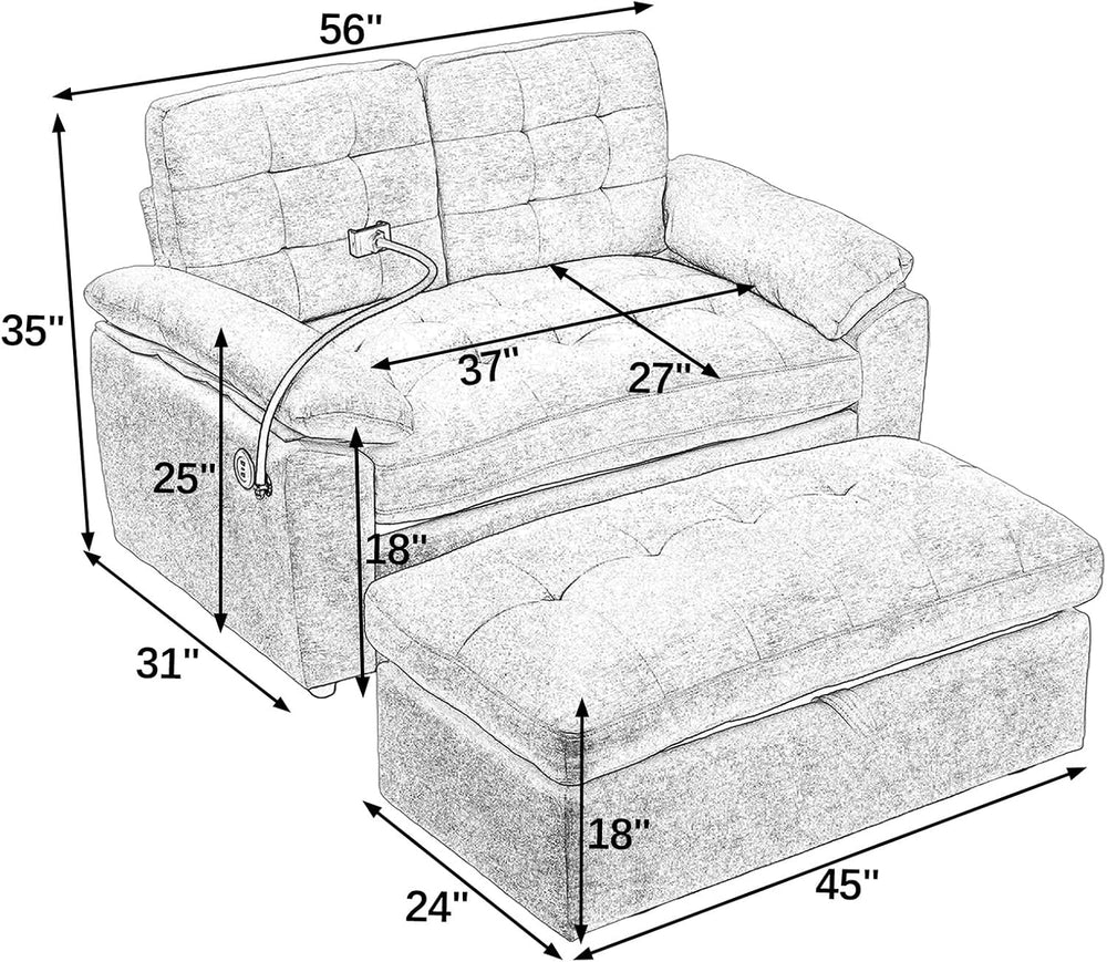 Chaise Lounge Chair Indoor with Storage Ottoman, Comfy Chenille Tufted Lovese...
