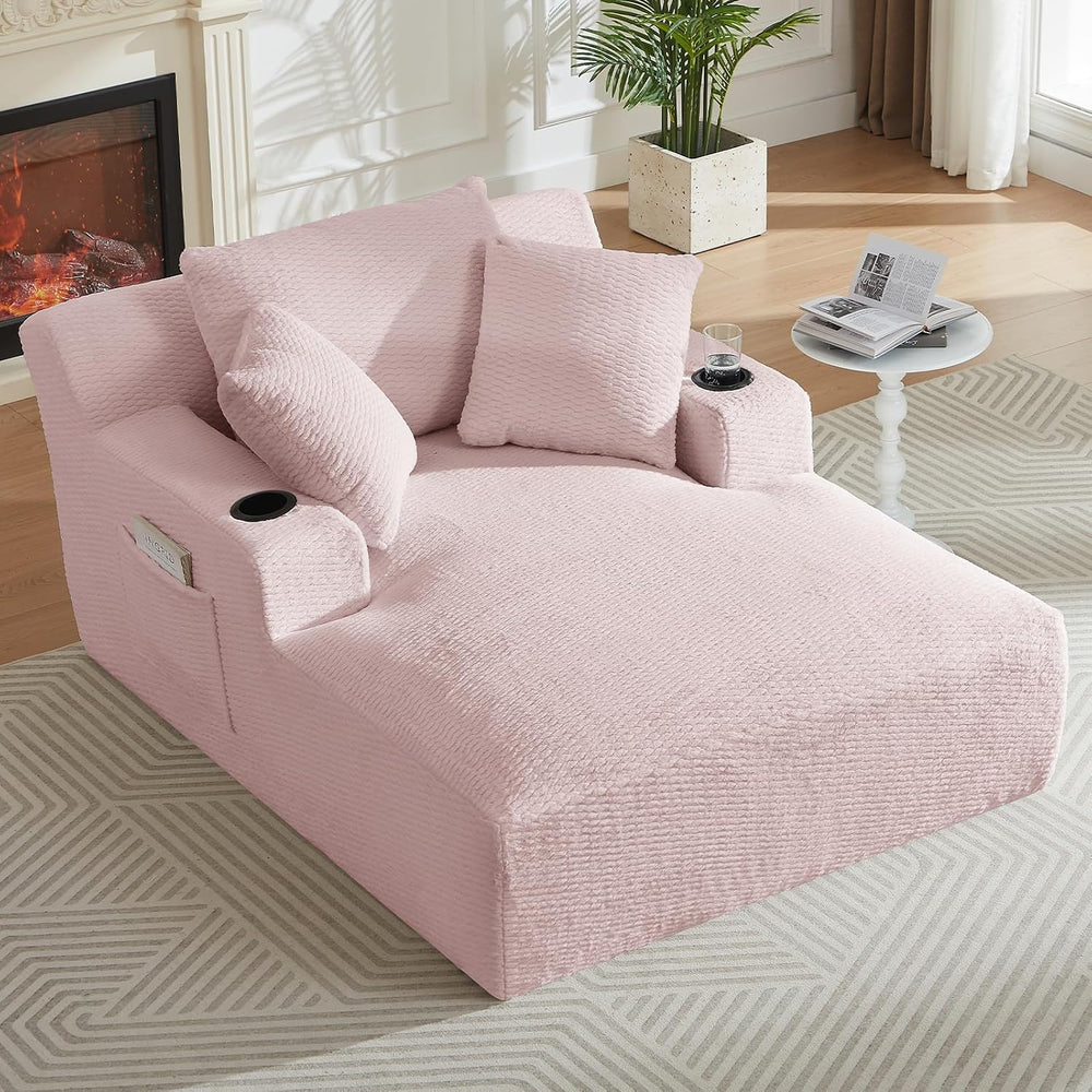 LUCKHAO 49.2" Oversized Chaise Lounge Chair Indoor,Faux Fur Reading Chai...