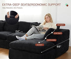 110'' Oversized Cloud Sectional Boneless Couch for Living Room, Modern Big Compressed L Shape Couch with Ottoman & 2 Throw Pillows, Comfy Chenille Deep Seat Memory Foam Spineless 4 Seater Sofa,Black | No Assembly Needed, Premium Chenille, Flexible Modu...