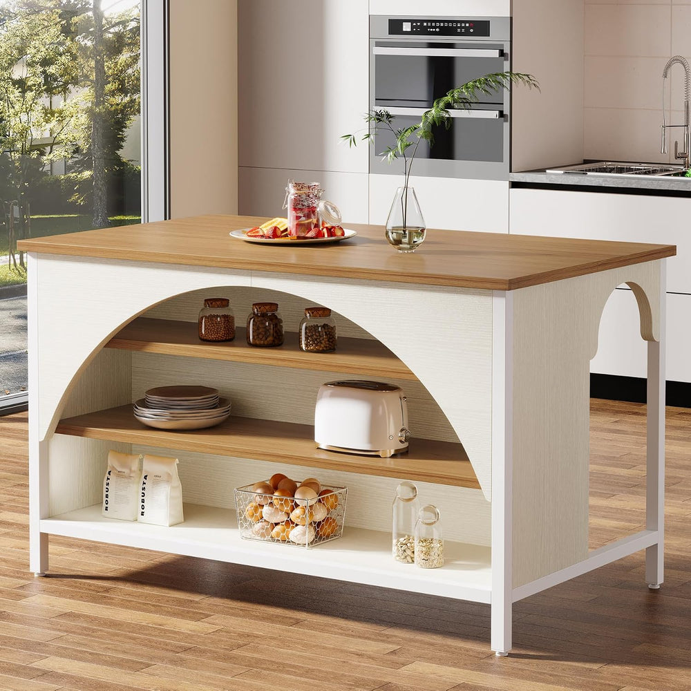 Tribesigns Kitchen Island with 3 Storage Shelves, 55" W Kitchen Shelf wi...