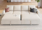 HONBAY Modular Sectional Sleeper Sofa Bed, with Pull Out Bed, Linen Convertible Sectional Couches for Living Room - Beige