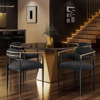 Morden Fort Black Upholstered Dining Chairs Set of 4, Modern Boucle Dining Chairs with Gold Arms and Metal Legs for Kitchen, Living Room, Reception and Restaurant