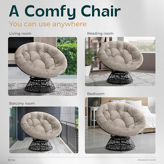 Bme 40" Ergonomic Wicker Papasan Chair
