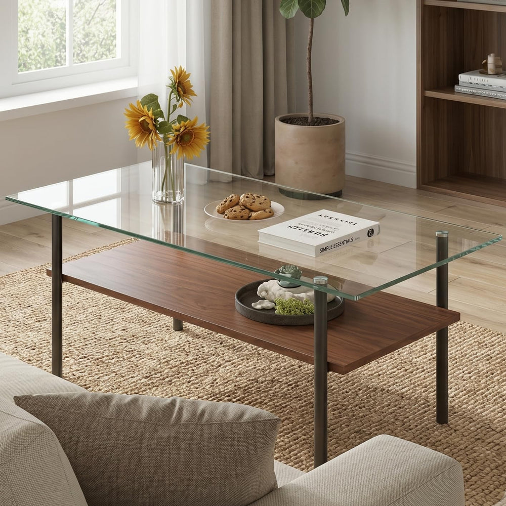 Glass Coffee Table Modern Center Table, Coffee Table for Living Room, Tempere...