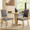Upholstered Back Dining Chairs Set of 2, French Country Padded Kitchen Chairs, Rustic Solid Wood Farmhouse Chairs for Dining Room & Breakfast Nook, Dark Gray