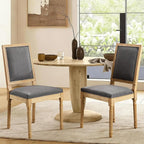 Upholstered Back Dining Chairs Set of 2, French Country Padded Kitchen Chairs, Rustic Solid Wood Farmhouse Chairs for Dining Room & Breakfast Nook, Dark Gray