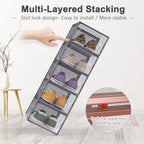 Kuject Large Shoe Organizers Storage Boxes for Closet, 12 Pack Clear Plastic Stackable Storage Bins with Lids, Under Bed Shoe Containers for Entryway, Drop Front, Fit up to Women's Size 10,Dark Gray