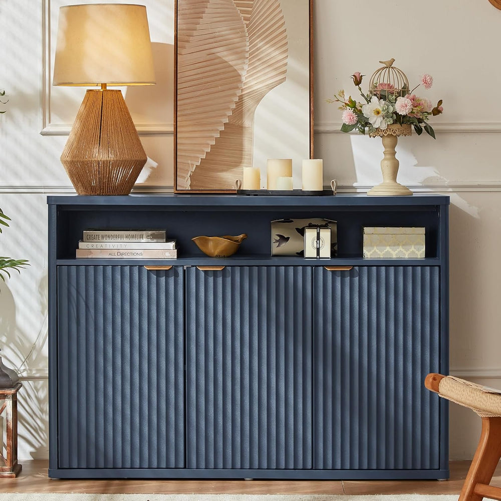 LEYAOYAO Fluted Buffet Cabinet with Storage, 45" Wide Wood Sideboard Cre...