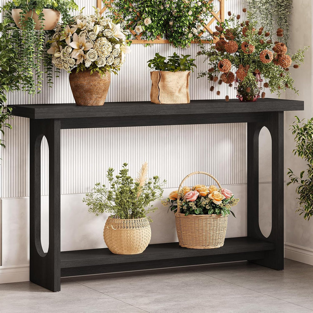 Black Console Table, 55‘’ Wood Entryway Table Narrow Sofa Tables Hallway Tabl...
