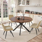 47.2" 5-Piece Round Dining Table Set for 4, Modern Wood Dining Table with 4 Upholstered Chairs, Kitchen & Dining Room Table Set with Metal Base for Apartment, Small Space, Walnut Table+4 Beige Chairs