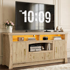LIKIMIO TV Stand for 65 inch TVs, Entertainment Center with Power Outlet | 2 Storage Cabinets and Drawer. 60,000-color LED with Remote and APP Control. Cable Management Hole. P2 MDF. Easy Setup.