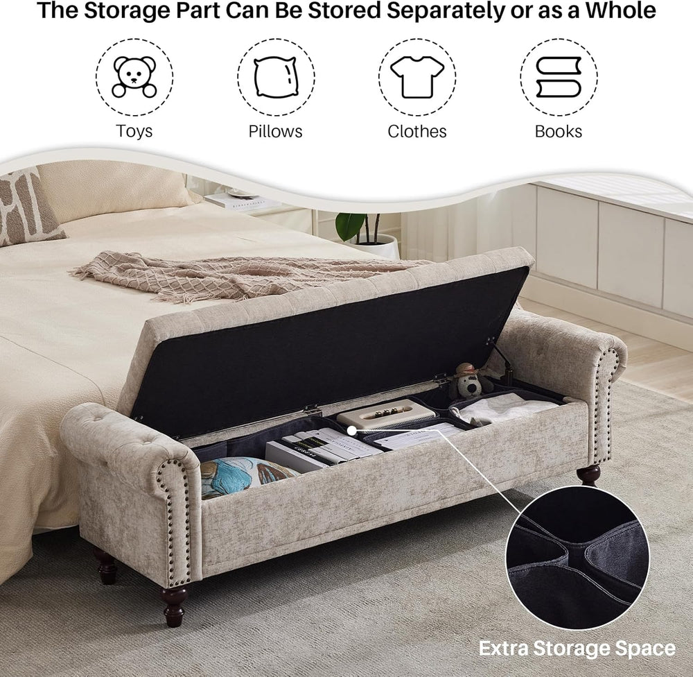 SOFTHION Storage Bench for Bedroom, 67" End of Bed Bench King Size, Upho...