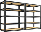 2050LBS Storage Shelves Heavy Duty 5 Tier Garage Storage Shelving, Adjustable Metal Shelving Unit Utility Rack Shelf for Warehouse, Pantry, Closet, 72" H x 35.56" W x 16" D, Black.2PCS