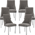 Grey Mid Century Dining Chairs Set of 6, Modern Kitchen & Dining Room Chairs Set of 6, Chenille Fabric Upholstered Kitchen Chairs, Sillas de Comedor, Silver Legs (Gray, 6 Pcs)