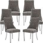 Grey Mid Century Dining Chairs Set of 6, Modern Kitchen & Dining Room Chairs Set of 6, Chenille Fabric Upholstered Kitchen Chairs, Sillas de Comedor, Silver Legs (Gray, 6 Pcs)