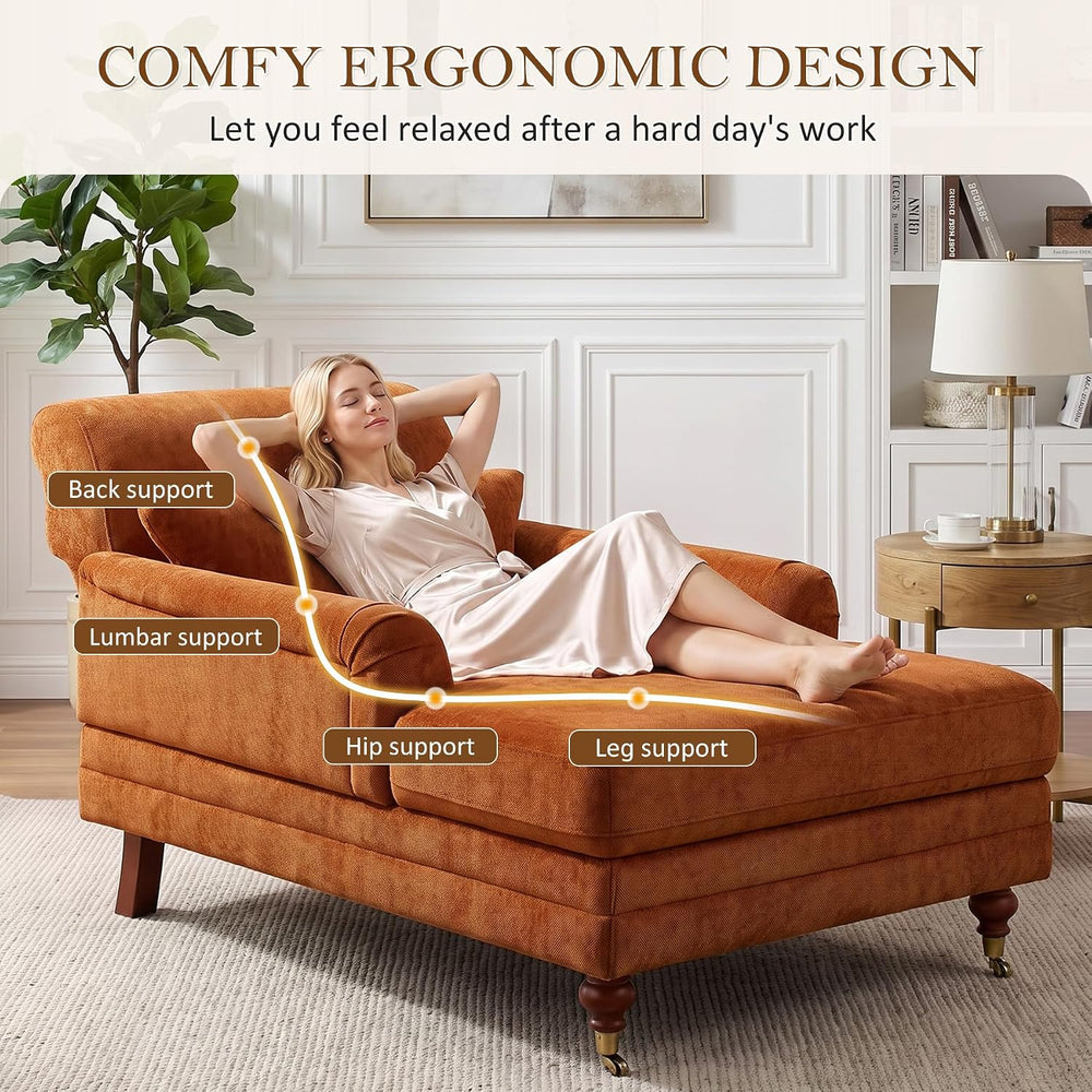 59.45'' Chaise Lounge Chair with Adjustable Backrest, Chenille Curry