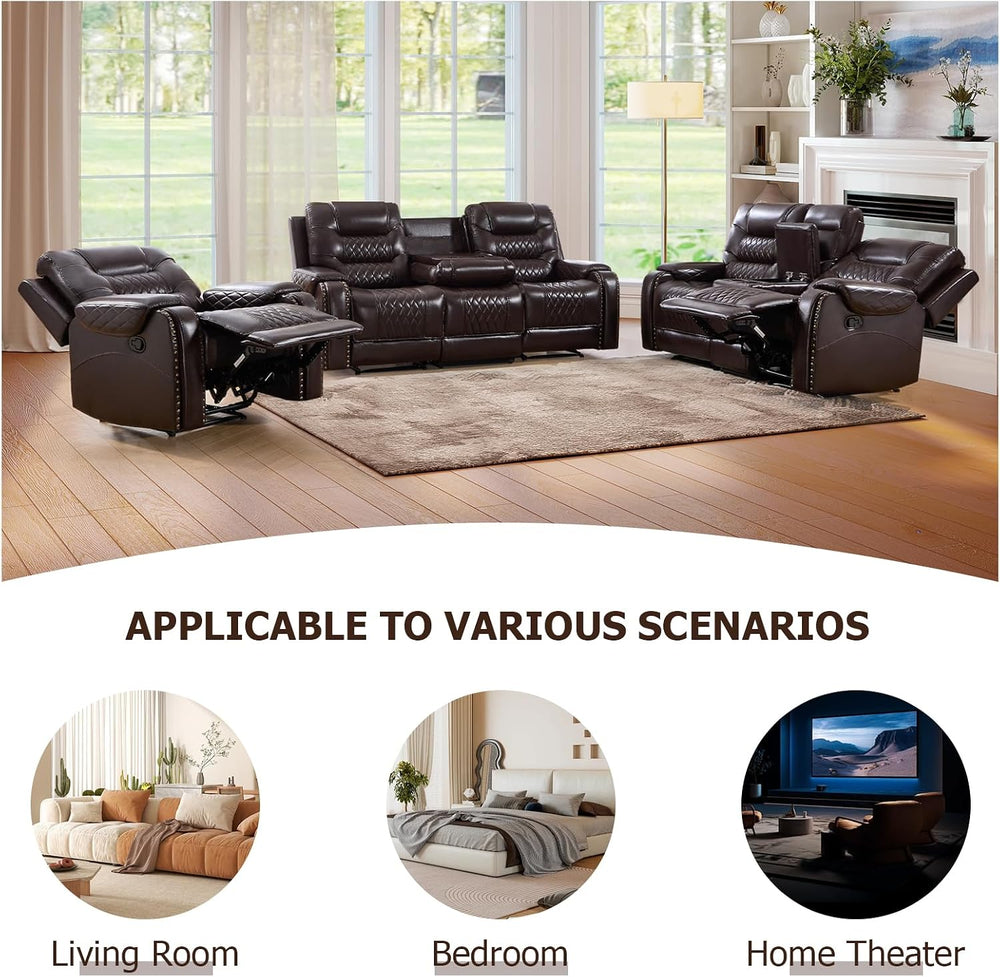EBELLO 2 Pieces Faux Leather Manual Recliner Sofa Set, Reclining Living Room ...