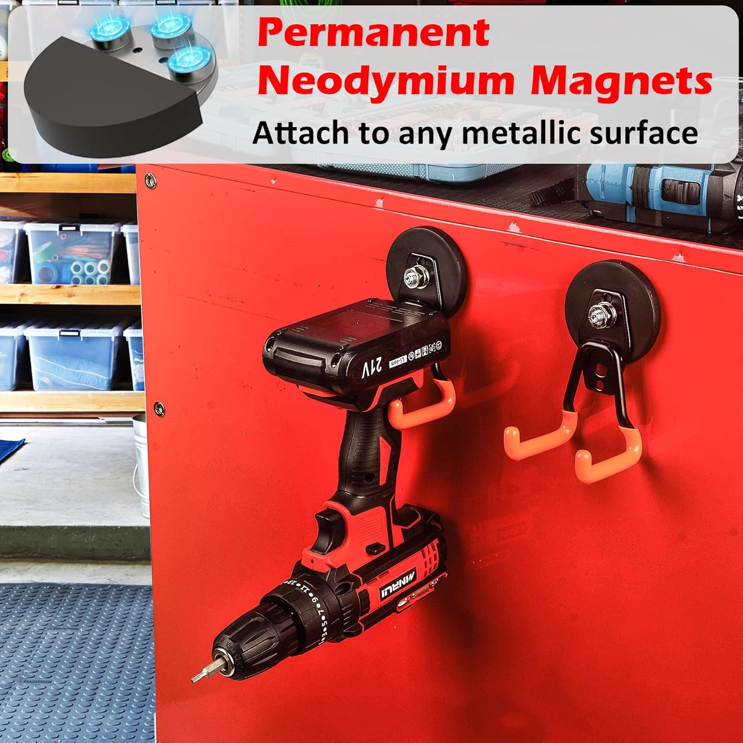 MUTUACTOR Updated Magnetic Hooks Heavy Duty,20lbs Anti-Scratch Strong Garage Magnet Hook,2PCS Anti-Slip Magnetic Tool Hooks for Organizing Cordless Impact Drivers Garden Shovel Tool Box