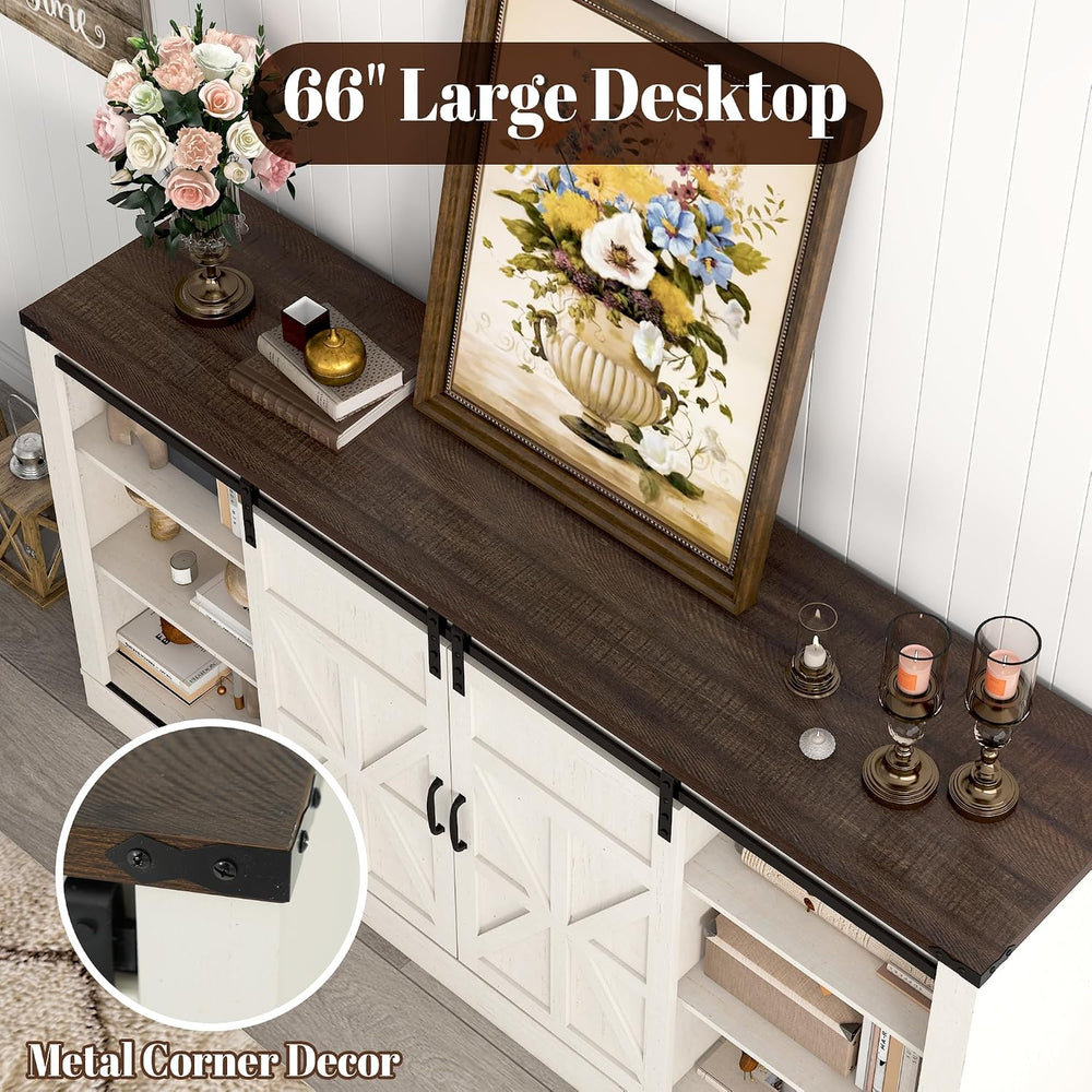 Hlivelood 66" Farmhouse TV Stand for 75 Inch TV, 33" Tall Entertain...