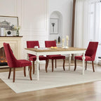 Burgundy Mid Century Dining Chairs Set of 6, Modern Kitchen & Dining Room Chairs Set of 6, Linen Upholstered Kitchen Chairs, Sillas de Comedor, Wood Legs (Wine Red, 6 Pcs)