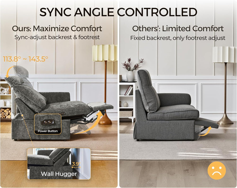 Oversized Modular Power Recliner Sofa Wall Hugger, Cloud Reclining Couch with...