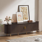 DHH 70.8 Inch Mid Century Modern TV Stand with Power Outlet for TVs up to 80 Inch, Entertainment Center with Storage and Adjustable Shelves, Media Console with Sliding Doors for Living Room(Brown)