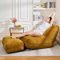 Cvortll Bean Bag Chair with Ottoman, Comfy Bean Bag Sofa with Memory Foam, Lazy BeanBag Sofa with Footstool, Fireside Bean Bag Couch for Living Room, Bedroom, Apartment (Yellow)