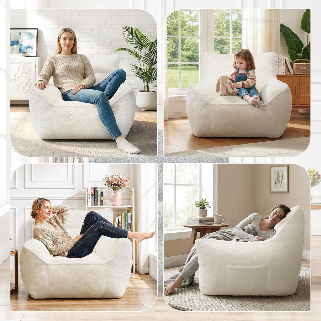 Cvortll Bean Bag Chair, Bean Bag Sofa, Faux Fur Bean Bag Chairs,with armrests and a Sturdy backrest, Suitable for Apartments, Living Rooms, bedrooms, Games, Reading (White)