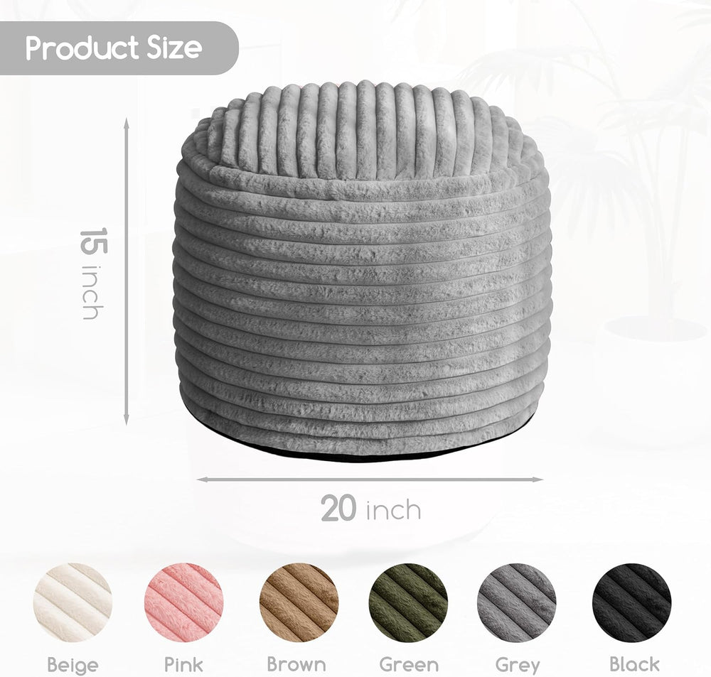 HIGOGOGO Round Stuffed Pouf Ottoman, Stripe Faux Fur Poufs with Foam Chunk Fi...