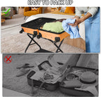 Luggage Rack Set of 2, Foldable Suitcase Stand with Fabric Storage Shelf Easy Assemble Metal Luggage Holder with Straps for Guest Room Bedroom Hotel, Black