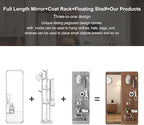 KungFuWood Full Length Mirror with Shelf and Hooks,Entry Way Mirrors for Wall,Wall Mirror with Shelf,Wall Mirror with Storage Multifunctional Design Panel,Living Room