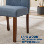 Upholstered Dining Chairs Set of 4, Modern Fabric Kitchen Side Chairs with Sturdy Wood Legs, Parsons Design, Comfortable Soft Linen for Dining Room, Restaurant, Cafe, Blue