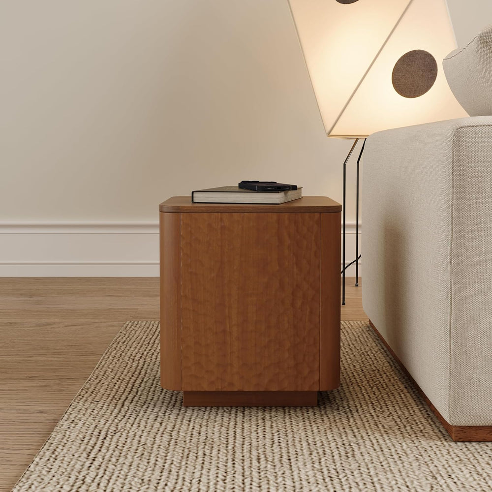 20 inch Square End Table, Wooden Sofa Side Table with Hammered Pattern & ...