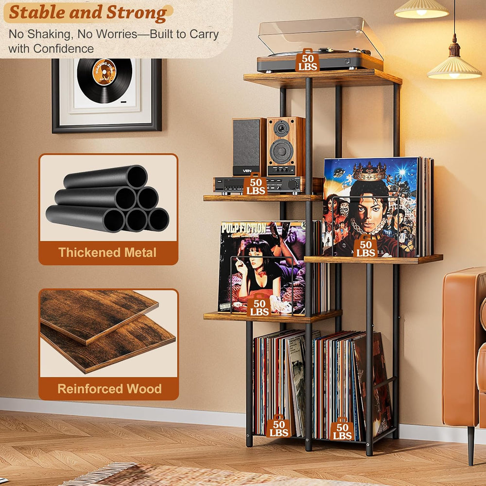 Record Player Stand, Vinyl Record Storage Holder with Display Shelf, Turntabl...